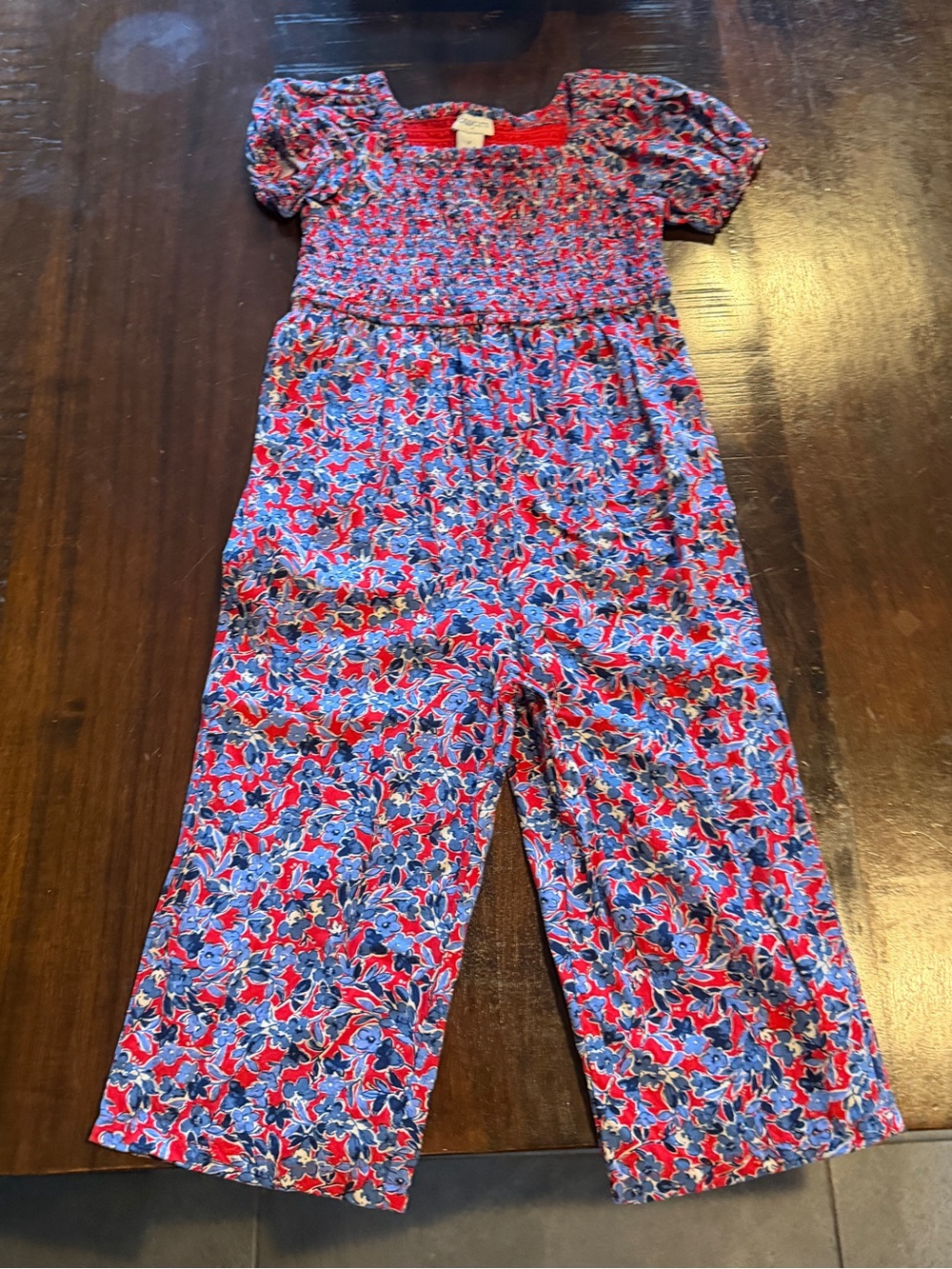 Crewcuts Red and Blue Floral Smocked Romper